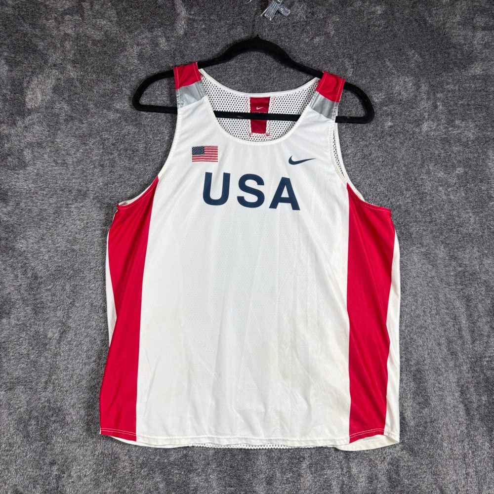 Nike Team USA Track Field Singlet Dri-FIT Mesh Tank Top White Red Large